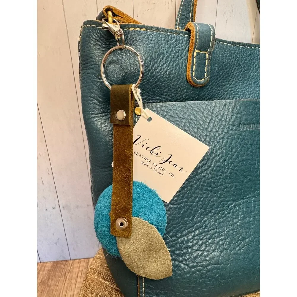 Genuine Leather Round Flower Purse Charm Blue Orange Light Pink Boho Bag Charm